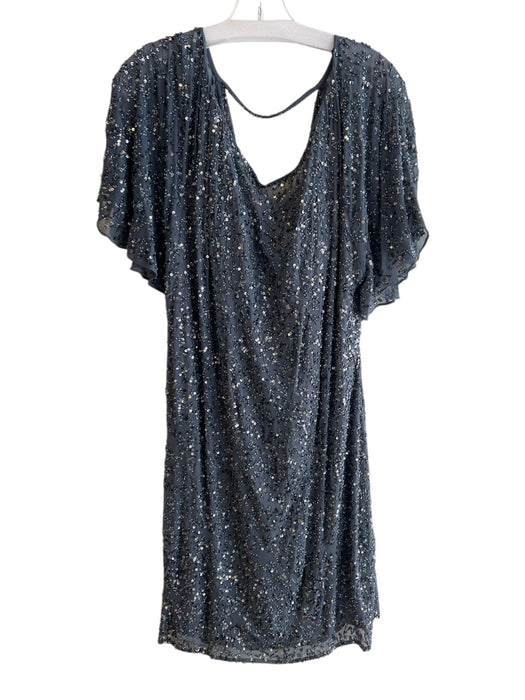 Aidan Mattox Size 14 Grey Polyester Beaded & Sequined Flutter Sleeve Dress Grey / 14