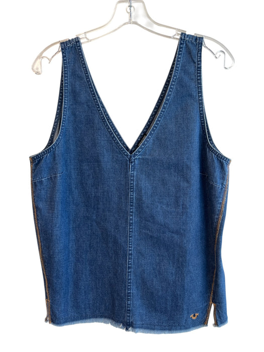 True Religion Size L Blue 100% Cotton Chambray V Neck Raw Edge Tank Top Blue / L