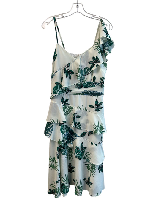Walter Baker Size L Green Polyester Ruffle Shoulder Tropical Leaf Print Dress Green / L