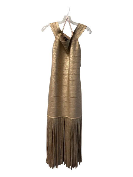 Boston Proper Size M Gold Polyester Fringe Detail Off the Shoulder Dress Gold / M