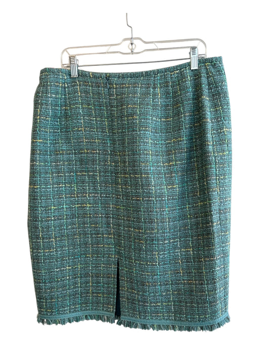 Lafayette 148 Size 16 Green Multi Wool & Cotton Plaid Raw Edge Detail Skirt Green Multi / 16