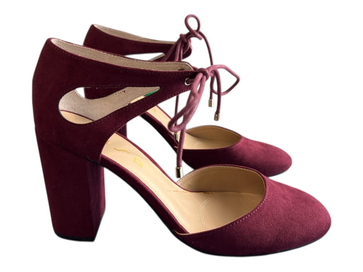 Unisa Shoe Size 10 Burgundy Suede Almond Toe Tie Ankle Open Center Shoes Burgundy / 10