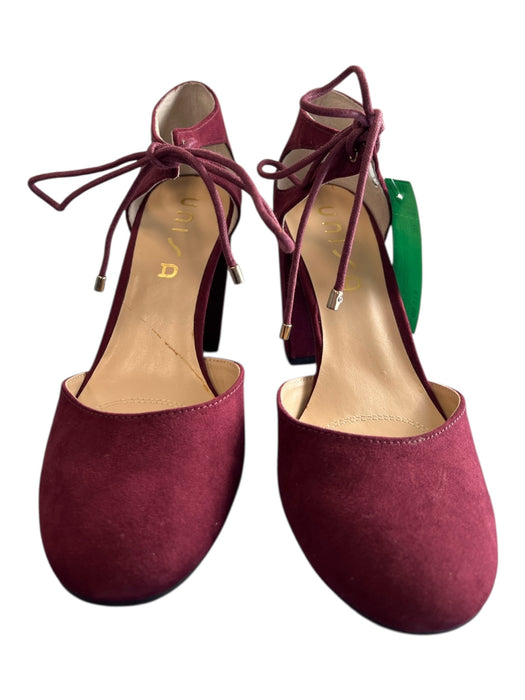 Unisa Shoe Size 10 Burgundy Suede Almond Toe Tie Ankle Open Center Shoes Burgundy / 10