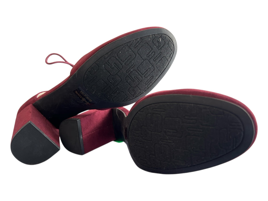 Unisa Shoe Size 10 Burgundy Suede Almond Toe Tie Ankle Open Center Shoes Burgundy / 10