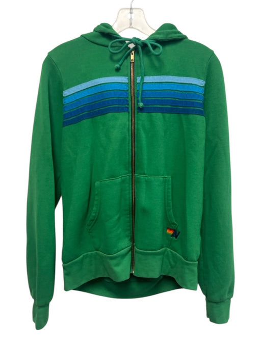 Aviator Nation Size M Green & Blue Polyester, Cotton, Rayon Stripe Zip Up Jacket Green & Blue / M