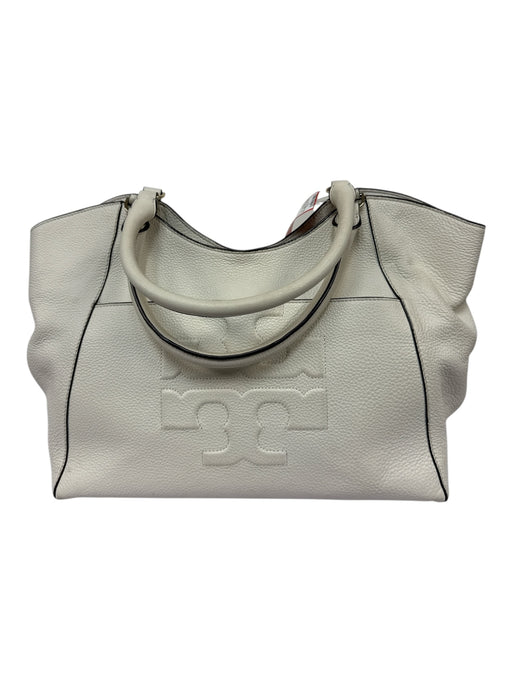 Tory Burch Cream Leather Pebbled Leather Rolled Handles Tote Bag Cream