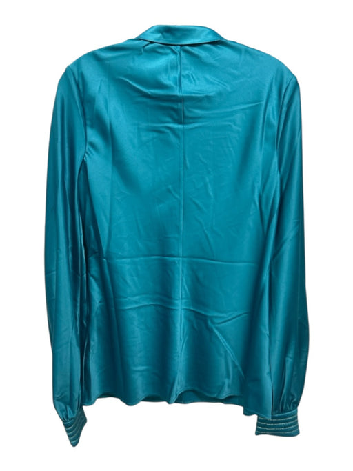 Zhivago Size 10 Teal Blue Polyester Blend Satin Button Up Gold Button detail Top Teal Blue / 10