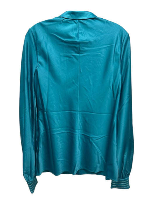 Zhivago Size 10 Teal Blue Polyester Blend Satin Button Up Gold Button detail Top Teal Blue / 10