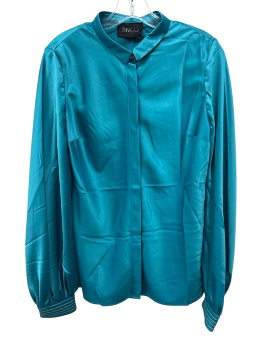 Zhivago Size 10 Teal Blue Polyester Blend Satin Button Up Gold Button detail Top Teal Blue / 10
