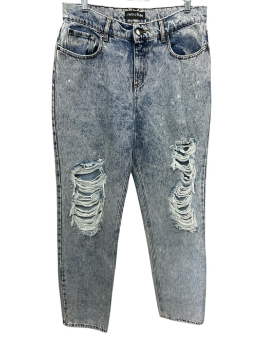 Retrofete Size 30 Acid Wash Cotton Denim High Waist Zip & Button Ripped Jeans Acid Wash / 30