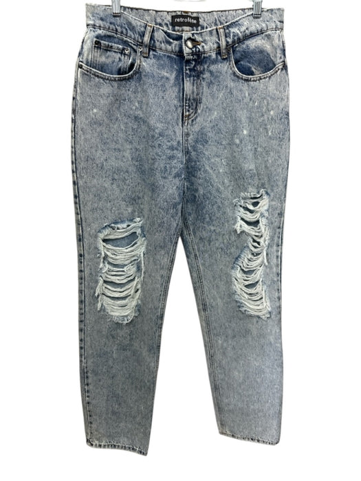 Retrofete Size 30 Acid Wash Cotton Denim High Waist Zip & Button Ripped Jeans Acid Wash / 30