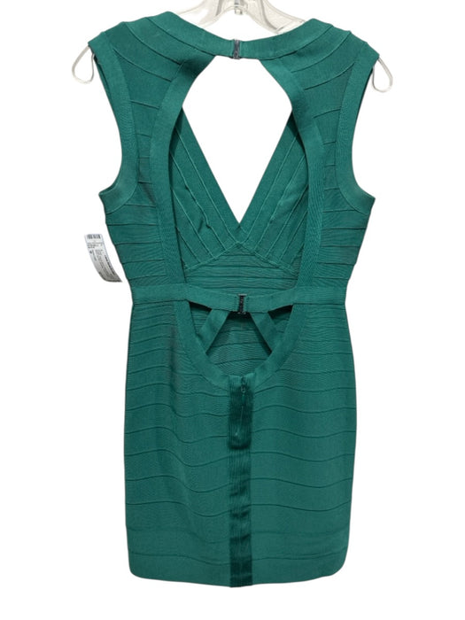 Herve Leger Size M Green Rayon Blend Sleeveless V Neck Back Cut Out Dress Green / M