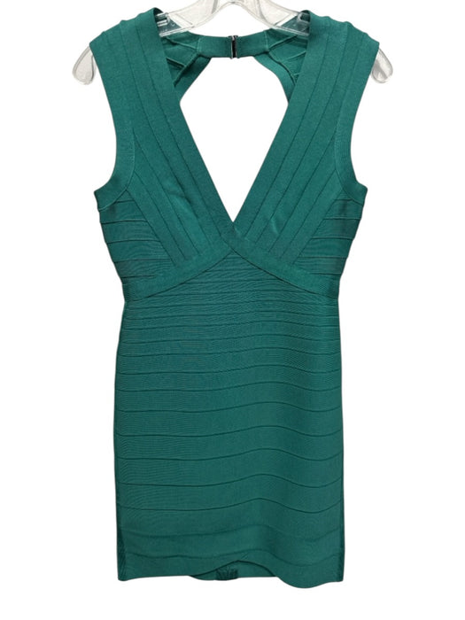 Herve Leger Size M Green Rayon Blend Sleeveless V Neck Back Cut Out Dress Green / M