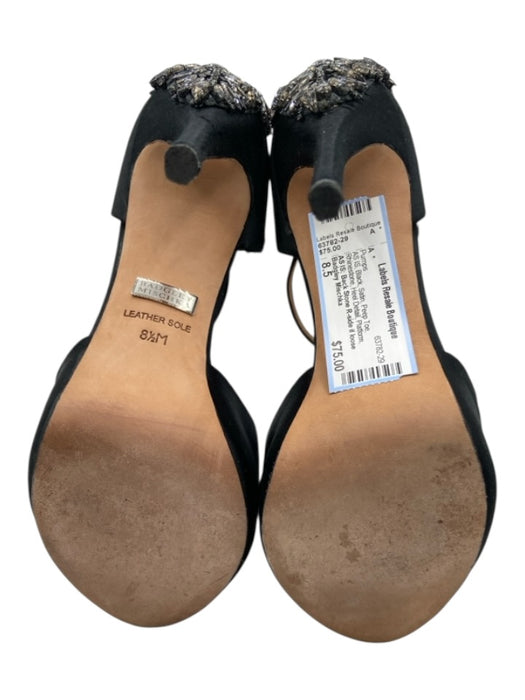 Badgley Mischka Shoe Size 8.5 Black Satin Peep Toe Rhinestone Heel Detail Pumps Black / 8.5
