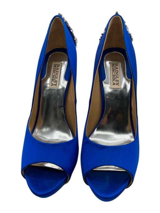 Badgley Mischka Shoe Size 8.5 Royal Blue Satin Peep Toe Rhinestone Pumps Royal Blue / 8.5