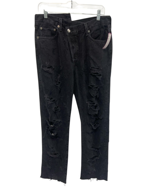 Agolde Size 30 Charcoal Black Cotton Denim Distressed Button Fly Jeans Charcoal Black / 30