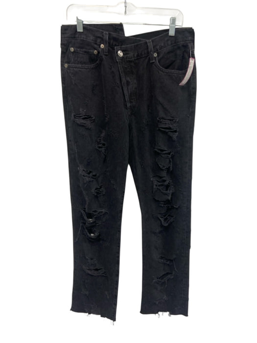 Agolde Size 30 Charcoal Black Cotton Denim Distressed Button Fly Jeans Charcoal Black / 30