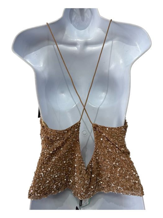 Retrofete Size L Taupe & Gold Nylon Cowl Neck Spaghetti Straps Top Taupe & Gold / L