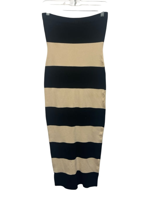 Posse Size S Black & Cream Viscose Striped Sleeveless Elastic Band Midi Dress Black & Cream / S