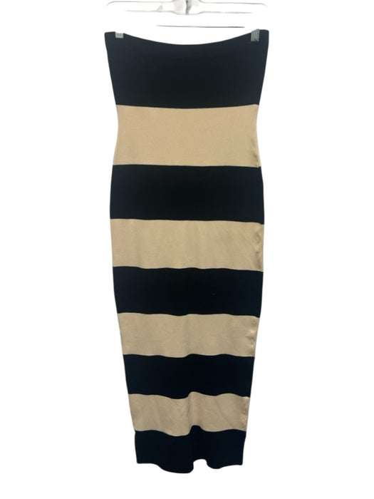 Posse Size S Black & Cream Viscose Striped Sleeveless Elastic Band Midi Dress Black & Cream / S