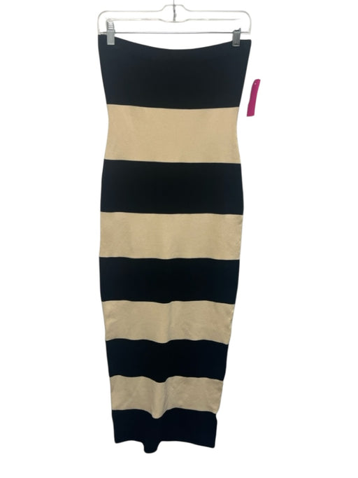 Posse Size S Black & Cream Viscose Striped Sleeveless Elastic Band Midi Dress Black & Cream / S