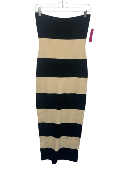 Posse Size S Black & Cream Viscose Striped Sleeveless Elastic Band Midi Dress Black & Cream / S