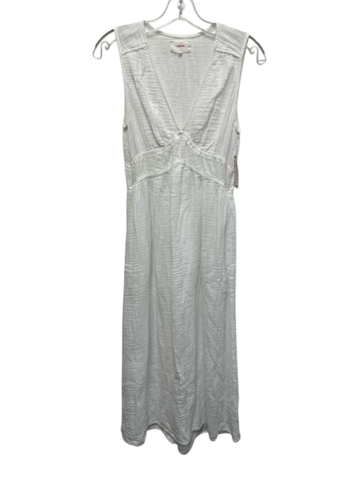 XiRENA Size S White Cotton Sleeveless V Neck Seersucker Midi Dress White / S