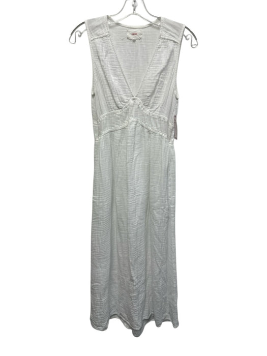 XiRENA Size S White Cotton Sleeveless V Neck Seersucker Midi Dress White / S
