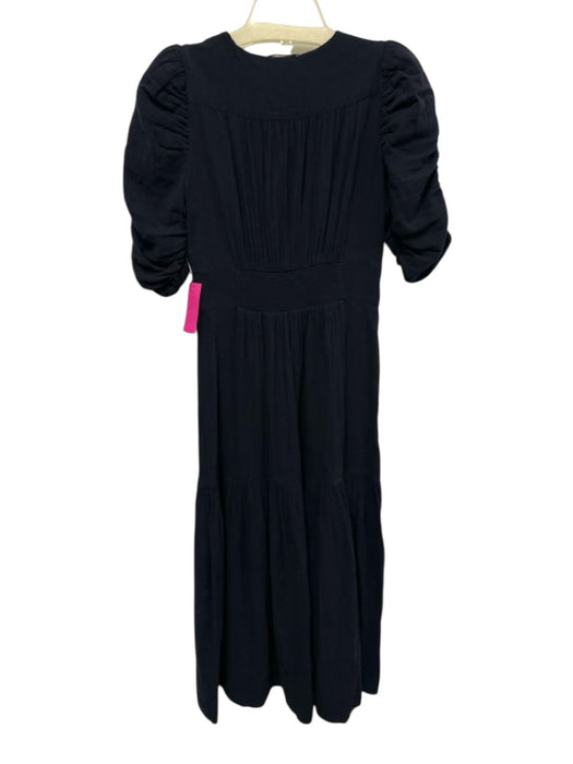 ME+EM Size 4 Black Cotton Puff Half Sleeve Split Neck pleats Midi Dress Black / 4