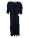 ME+EM Size 4 Black Cotton Puff Half Sleeve Split Neck pleats Midi Dress Black / 4