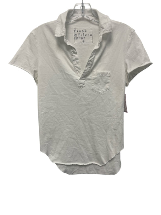 Frank & Eileen Size S White Cotton Short Sleeve Split Neck Polo Top White / S