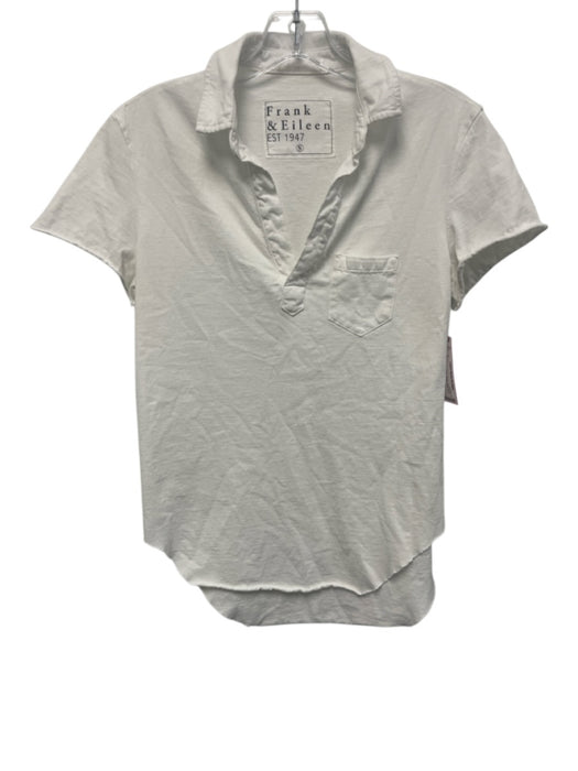 Frank & Eileen Size S White Cotton Short Sleeve Split Neck Polo Top White / S