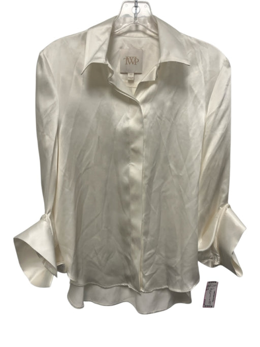 TWP Size XS White Silk Long Sleeve Collar Button Up Top White / XS