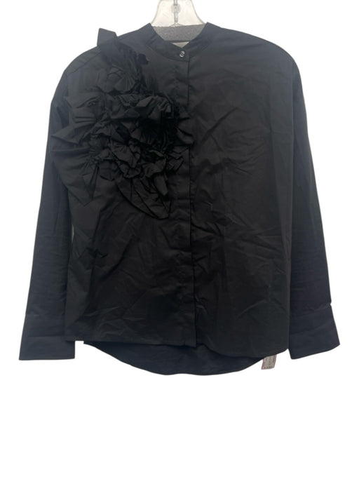 Psophia Vazquez de Castro Size XS Black Cotton Long Sleeve Ruffle Detail Top Black / XS