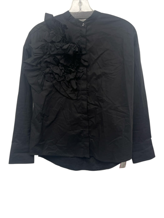 Psophia Vazquez de Castro Size XS Black Cotton Long Sleeve Ruffle Detail Top Black / XS