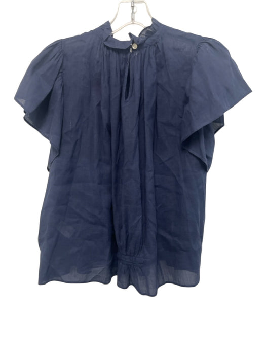 Trovata Birds of Paradis Size S Slate Blue Ramie & Cotton Short Sleeve Sheer Top Slate Blue / S
