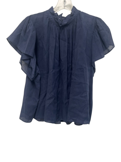 Trovata Birds of Paradis Size S Slate Blue Ramie & Cotton Short Sleeve Sheer Top Slate Blue / S