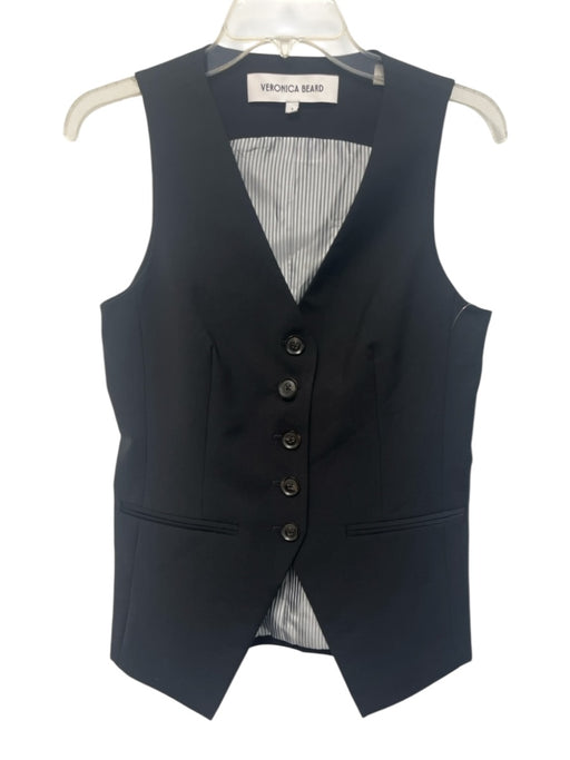 Veronica Beard Size 2 Black Wool Blend Sleeveless Buttons pleats Vest Black / 2