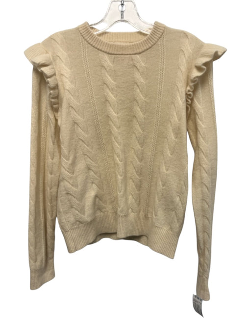 Minnie Rose Size S Cream Beige Cashmere Cable Knit Ribbed Hem Pullover Sweater Cream Beige / S