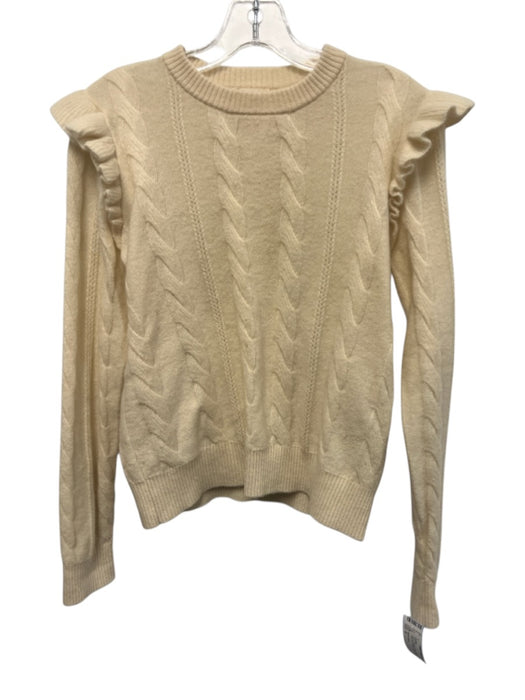 Minnie Rose Size S Cream Beige Cashmere Cable Knit Ribbed Hem Pullover Sweater Cream Beige / S