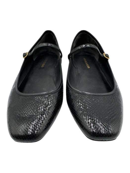 Veronica Beard Shoe Size 8.5 Black Leather Upper Lizard Embossed Shiny Flats Black / 8.5