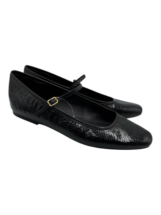 Veronica Beard Shoe Size 8.5 Black Leather Upper Lizard Embossed Shiny Flats Black / 8.5
