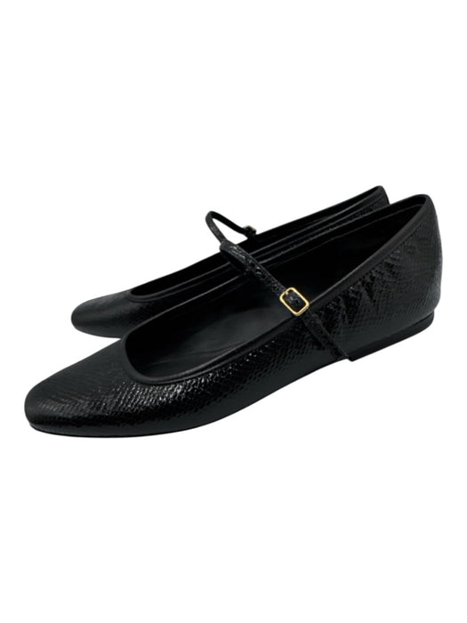 Veronica Beard Shoe Size 8.5 Black Leather Upper Lizard Embossed Shiny Flats Black / 8.5