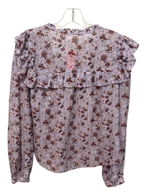 Veronica Beard Size M Purple, Orange, Cream Viscose Blend Ruffle Trim Top Purple, Orange, Cream / M