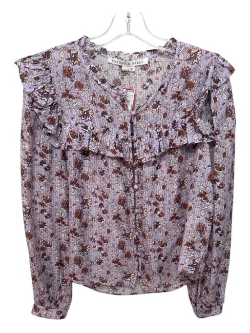 Veronica Beard Size M Purple, Orange, Cream Viscose Blend Ruffle Trim Top Purple, Orange, Cream / M
