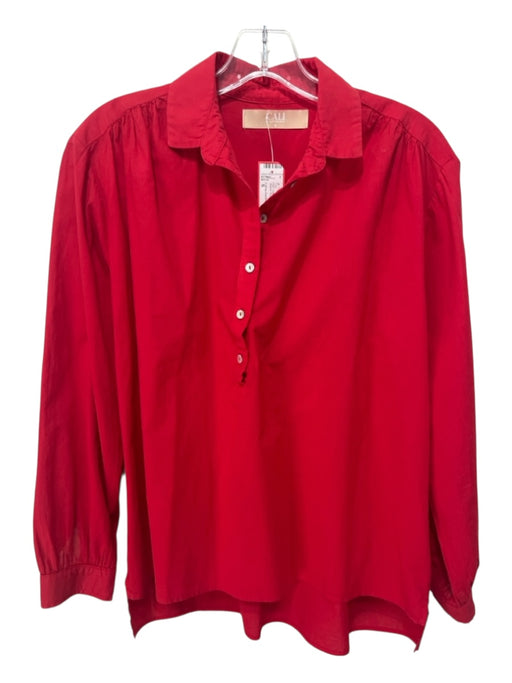 Cali by Cali Dreaming Size S Red Cotton Half Button Collar Long Sleeve Top Red / S