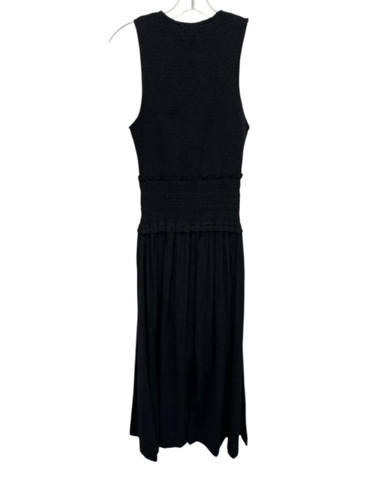 A Piece Apart Size S Black Cotton Smocked Bodice Sleeveless Maxi Pleats Dress Black / S