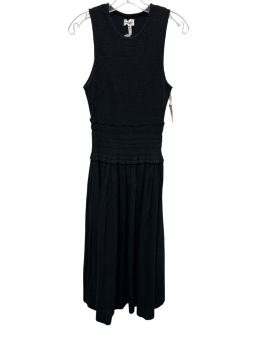 A Piece Apart Size S Black Cotton Smocked Bodice Sleeveless Maxi Pleats Dress Black / S