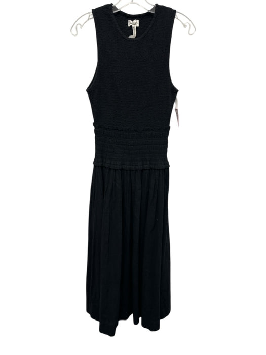 A Piece Apart Size S Black Cotton Smocked Bodice Sleeveless Maxi Pleats Dress Black / S