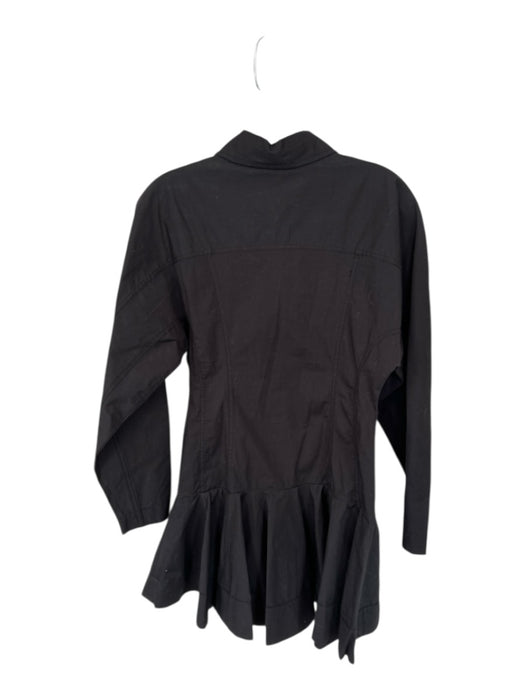 Ganni Size 34 Black Cotton Button Down Pleated Skirt Collar Mini Dress Black / 34